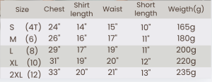 Hawaiian Set Kids Size Chart 2