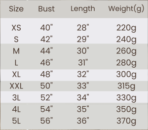Hawaiian Shirt Size Chart