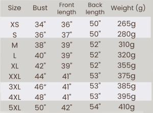HiLo Dress Size Chart
