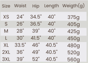 stevie skirt size chart