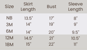Cloudlet Dress Size Chart