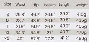 Jupe Culotte Size Chart
