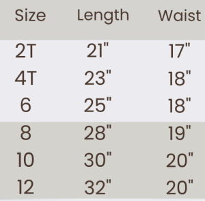 Little Loungers Pants Size Chart