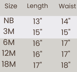 Mini Loungers Pants Size Chart