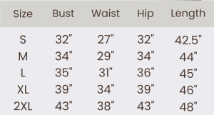 Paulina Dress Size Chart