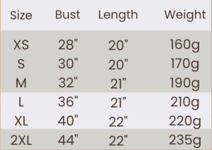 Skyvibe Top Size Chart